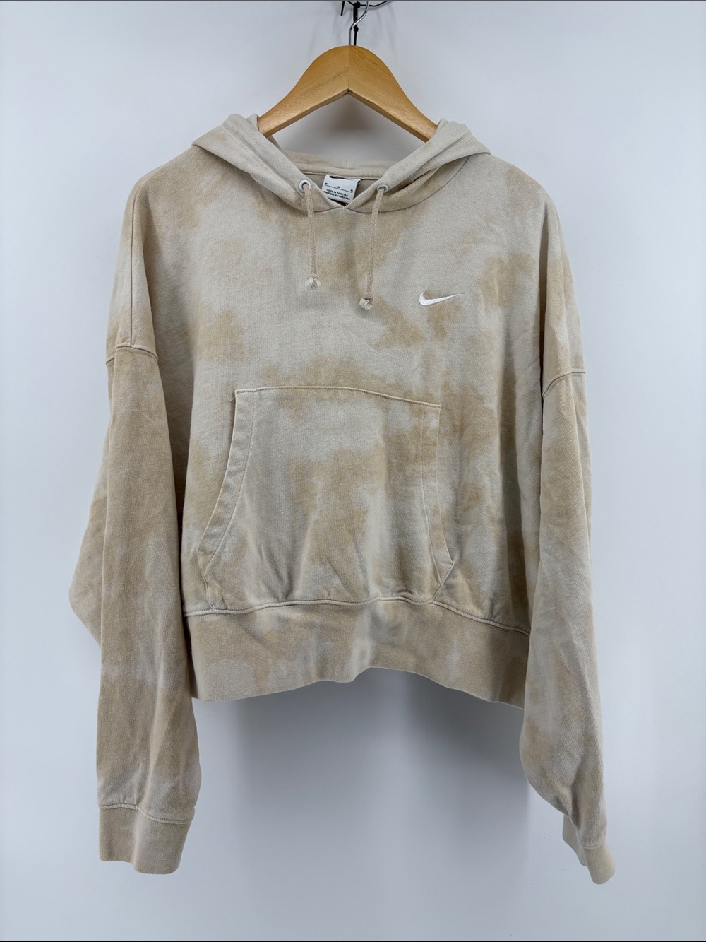 Nike Beige Tie-Dye Cropped Hoodie with White Swoosh